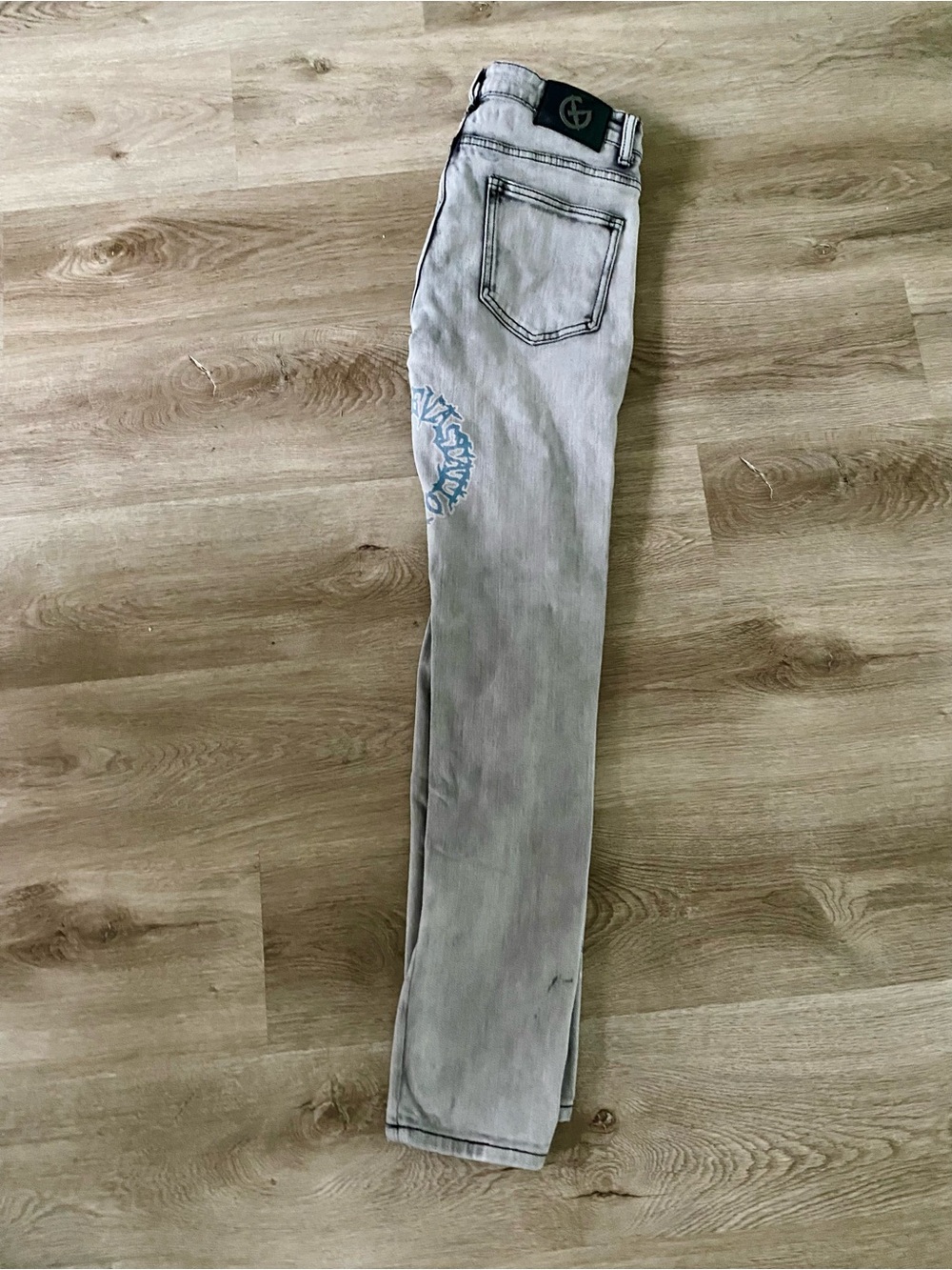 Men's Grey Skinny Jeans with Blue Graphic Ring Prints - Picture 5 of 6